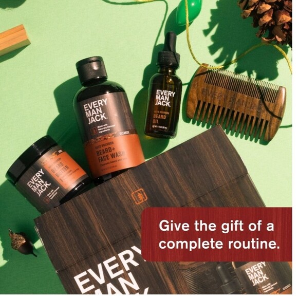 Every Man Jack Men's Aged Bourbon Beard Kit Holiday Gift Set, Face Wash, Beard B - Picture 11 of 12